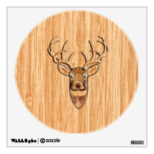 Stylish White Tail Deer Head Light Wood Grain Deco Wall Sticker