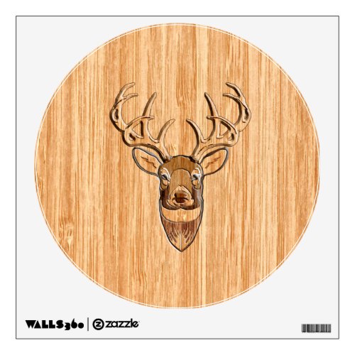 Stylish White Tail Deer Head Light Wood Grain Deco Wall Sticker