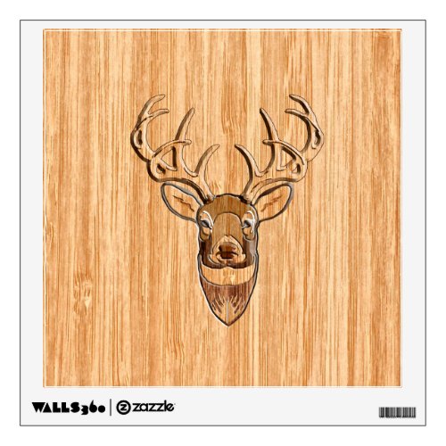 Stylish White Tail Deer Head Light Wood Grain Deco Wall Sticker