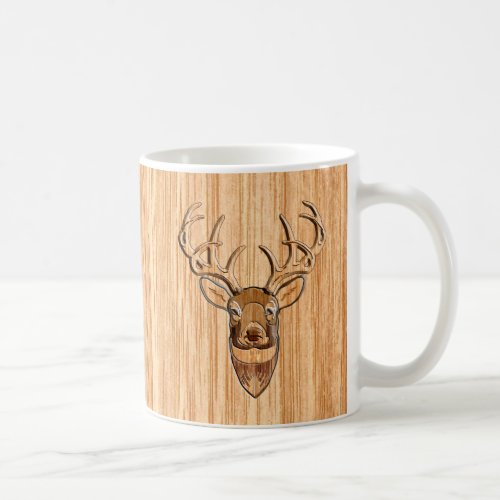 Stylish White Tail Deer Head Wood Grain Print Coffee Mug