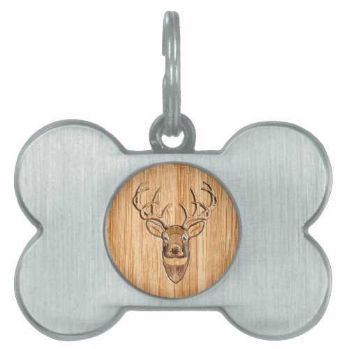 Stylish White Tail Deer Head Wood Grain Print Pet Name Tag