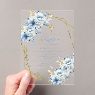 Stylish Wildflower Dusty Blue Garden Baptism Acrylic Invitations