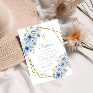 Stylish Wildflower Dusty Blue Garden Baptism Invitation