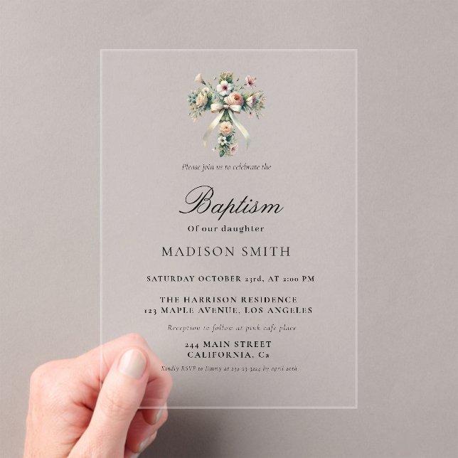 Stylish Wildflower Garden  Baptim Acrylic Invitations (Insitu (Handheld))