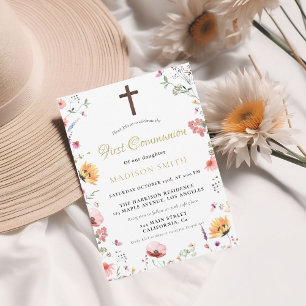 Stylish Wildflower Garden First Holy Communion Invitation