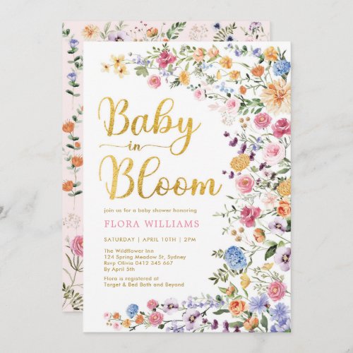 Stylish Wildflower Meadow Baby in Bloom Garden Invitation