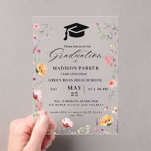 Stylish Wildflower Meadow Garden Graduation Acrylic Invitations