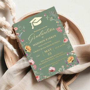 Stylish Wildflower Meadow Garden Graduation Foil Invitation