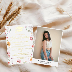 Stylish Wildflower Meadow Garden  Graduation Foil Invitation