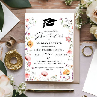 Stylish Wildflower Meadow Garden Graduation invite