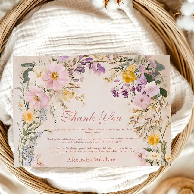 Stylish Wildflower Meadow Garden Graduation  Thank You Card (Creator Uploaded)