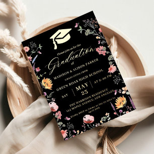 Stylish Wildflower Meadow Garden Twin Graduation Foil Invitation