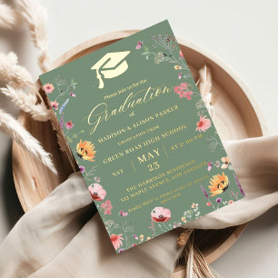 Stylish Wildflower Meadow Garden Twin Graduation Foil Invitation