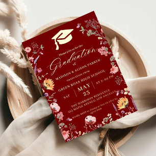 Stylish Wildflower Meadow Garden Twin Graduation Foil Invitation