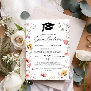 Stylish Wildflower Meadow Garden Twin Graduation  Invitation