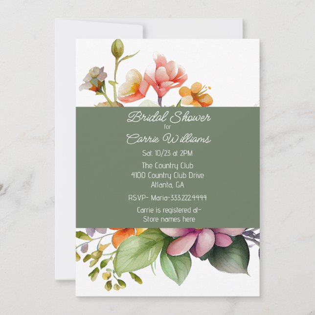 Stylish Wildflowers Bridal Shower Invitation (Front)