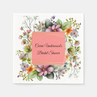 Stylish Wildflowers Bridal Shower Napkins