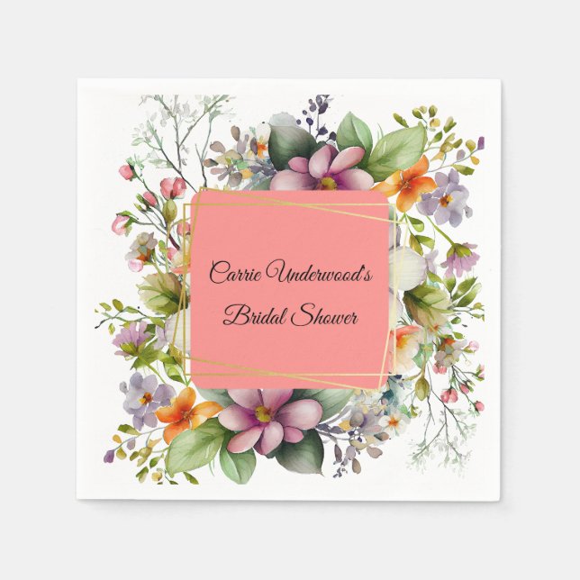 Stylish Wildflowers Bridal Shower Napkins (Front)