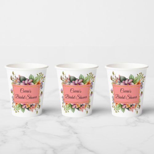 Stylish Wildflowers Bridal Shower Paper Cups