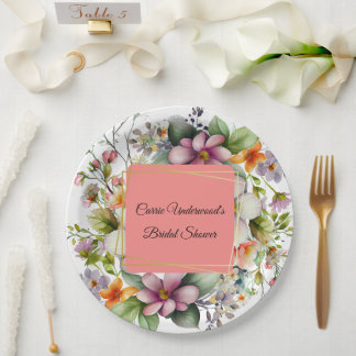 Stylish Wildflowers Bridal Shower Paper Plates