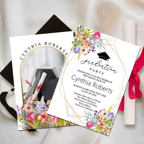 Stylish Wildflowers spring graduation invitation