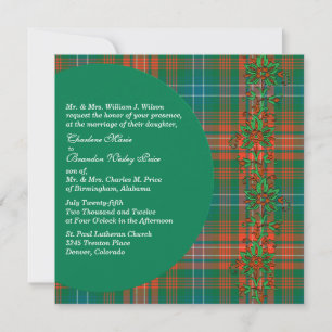 Stylish Wilson Orange & Green Plaid Wedding Invitation