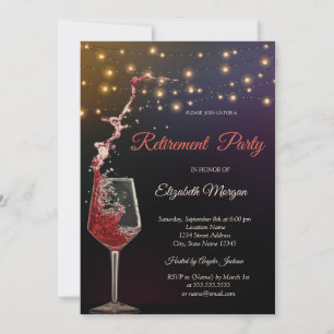 Stylish Wine Glass String Lights Retirement Invitation