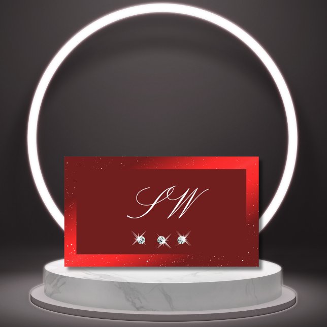 Stylish Wine Red Sparkling Diamonds with Monogram Business Card (Creator Uploaded)