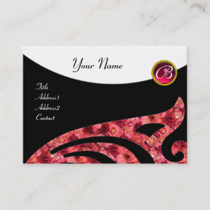 STYLISH WING 2 MONOGRAM ,RED RUBY,fuchsia pink Business Card