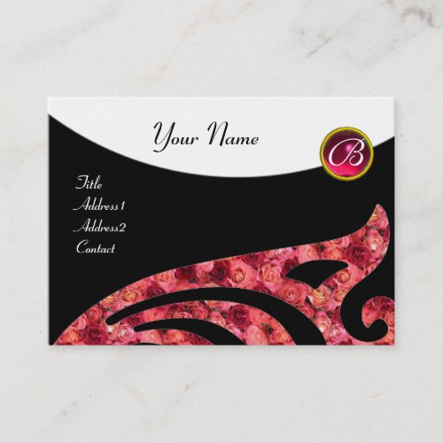 STYLISH WING 2 MONOGRAM RED RUBYfuchsia pink Business Card