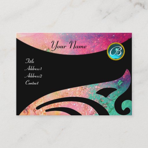 Customizable STYLISH WINGS MONOGRAM ,AQUA BLUE ,pink,green,teal Business Card Template