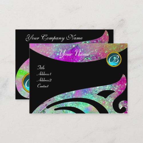 STYLISH WINGS MONOGRAM AQUA BLUE pinkpurpleteal Business Card