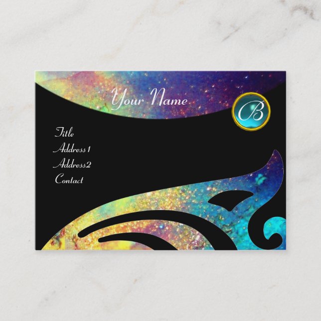 STYLISH WINGS MONOGRAM ,AQUA BLUE ,Teal,Turquoise Business Card (Front)
