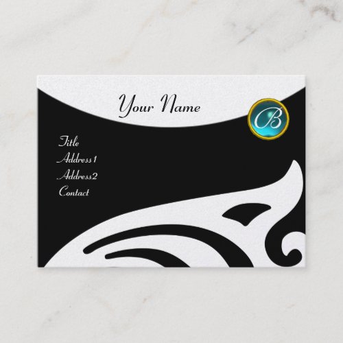 STYLISH WINGS MONOGRAM BLUE Aquamarine pearl Business Card