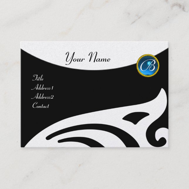 STYLISH WINGS MONOGRAM ,BLUE SAPPHIRE pearl Business Card (Front)