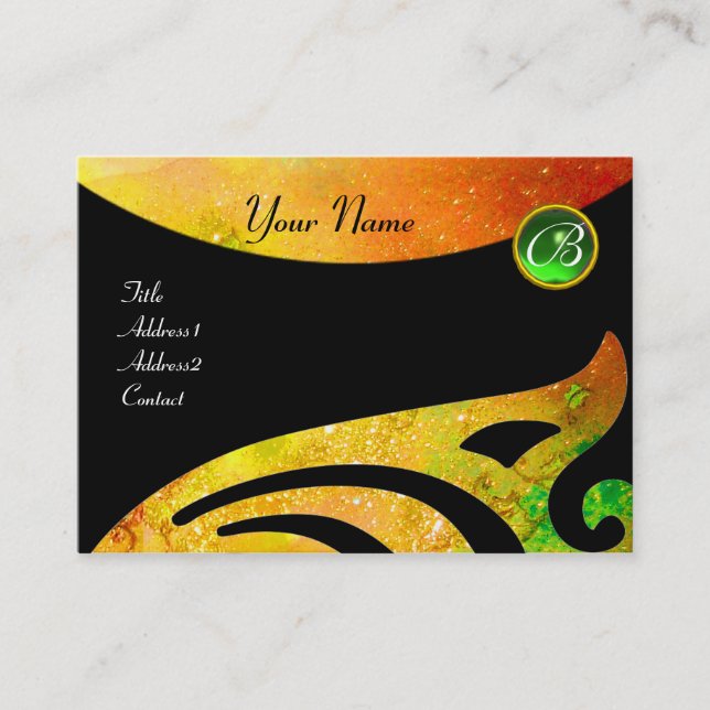 STYLISH WINGS MONOGRAM ,green emerald,yellow brown Business Card (Front)