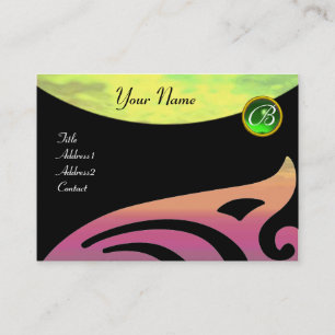 STYLISH WINGS MONOGRAM ,green emerald,yellow pink Business Card