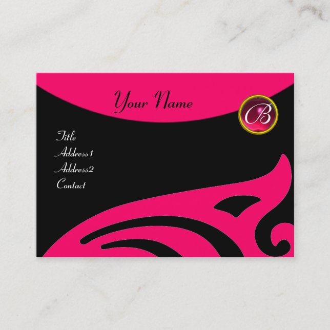 STYLISH WINGS MONOGRAM ,RED RUBY,fuchsia gold Business Card (Front)