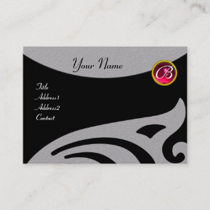 STYLISH WINGS MONOGRAM ,RED RUBY,fuchsia Grey Business Card