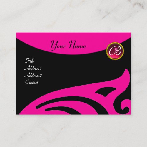 STYLISH WINGS MONOGRAM RED RUBYfuchsia pink Business Card