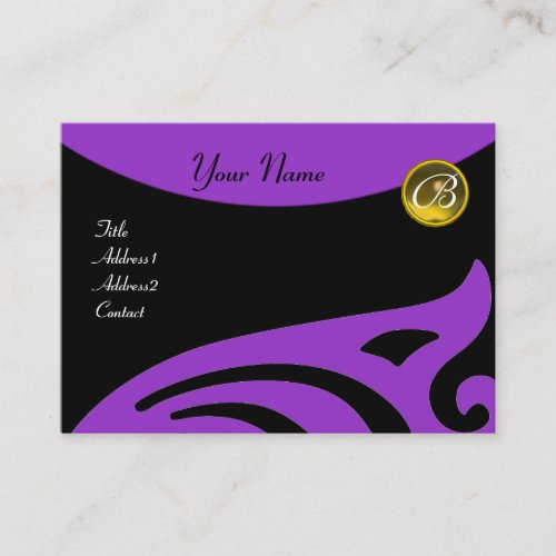 STYLISH WINGS MONOGRAM YELLOW TOPAZ purple violet Business Card