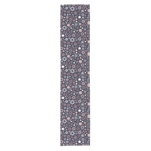 Stylish winter blue pink metallic snowflakes short table runner