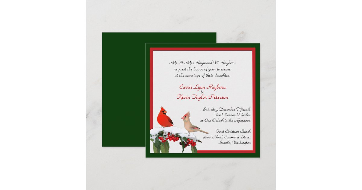 Stylish Winter Cardinals Wedding Invitation | Zazzle
