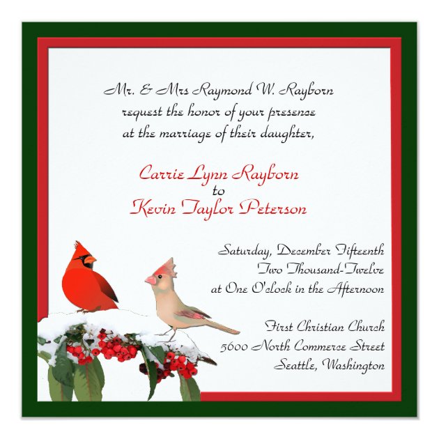 Stylish Winter Cardinals Wedding Invitation