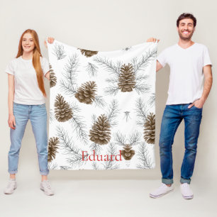 Stylish Winter Holiday Pinecone Monogram Fleece Blanket
