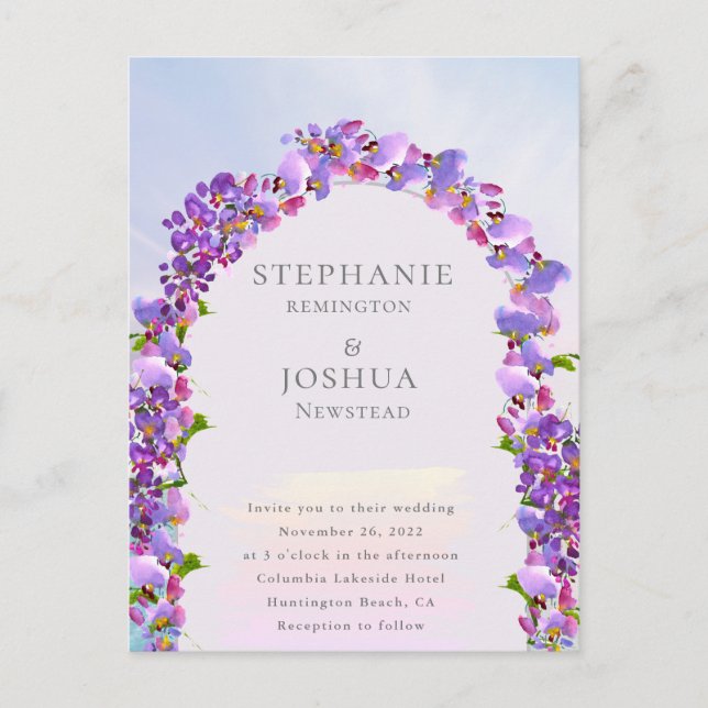 Stylish Wisteria Watercolor Wedding Invitation Postcard (Front)