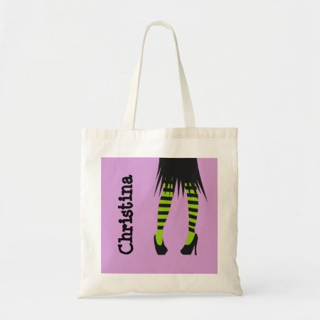 Stylish Witch Fashion Stripe Leggings Halloween Tote Bag