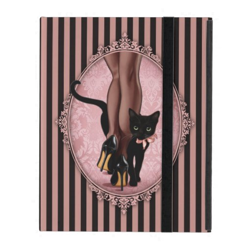 Stylish woman and black cat iPad folio case
