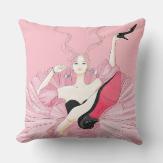 Stylish Woman in Black High Heels Watercolor Illus Throw Pillow