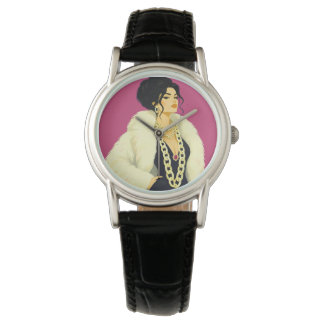 Stylish Woman with Big Gold Necklance Watch